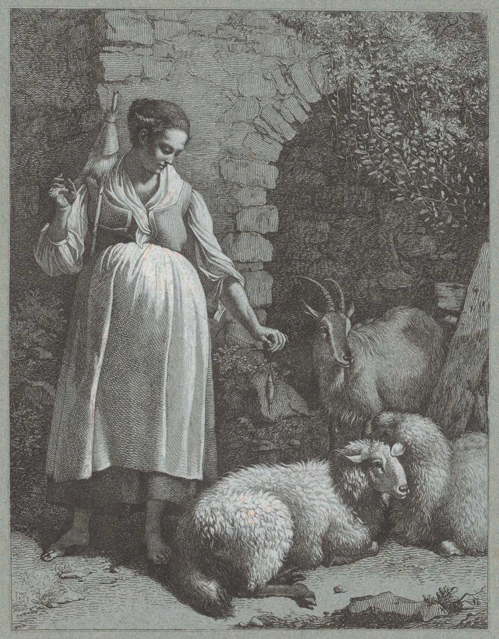 Kvinne som spinner garn ved en bue, 1764. av Francesco Londonio