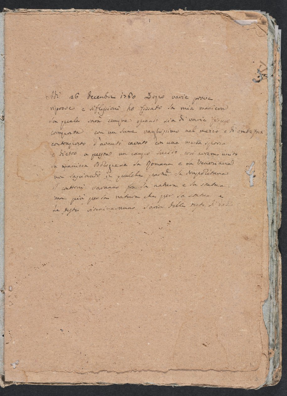 Verona Skissebok: Inskripsjon side 1, 1760. av Francesco Lorenzi