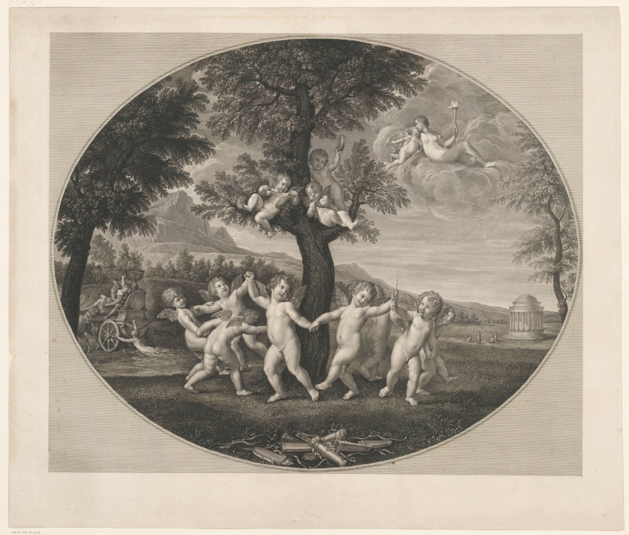 Putti danser rundt et tre av Francesco Rosaspina