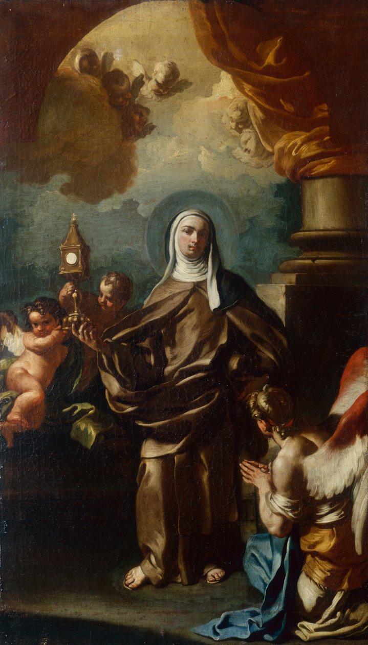 Saint Clare med en engel (olje) av Francesco Solimena