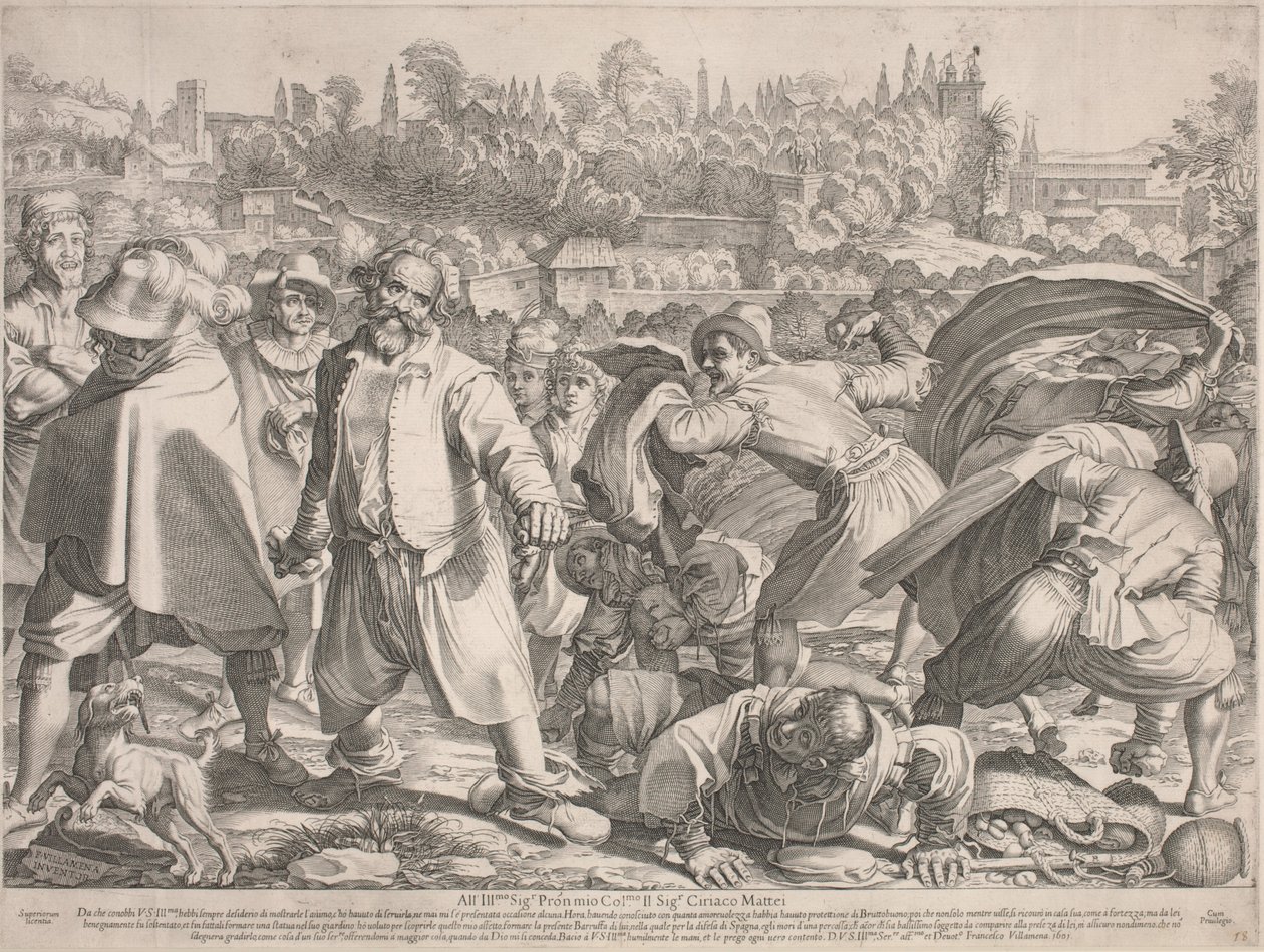 Brutto Buono steinet av fiendene hans av Francesco Villamena
