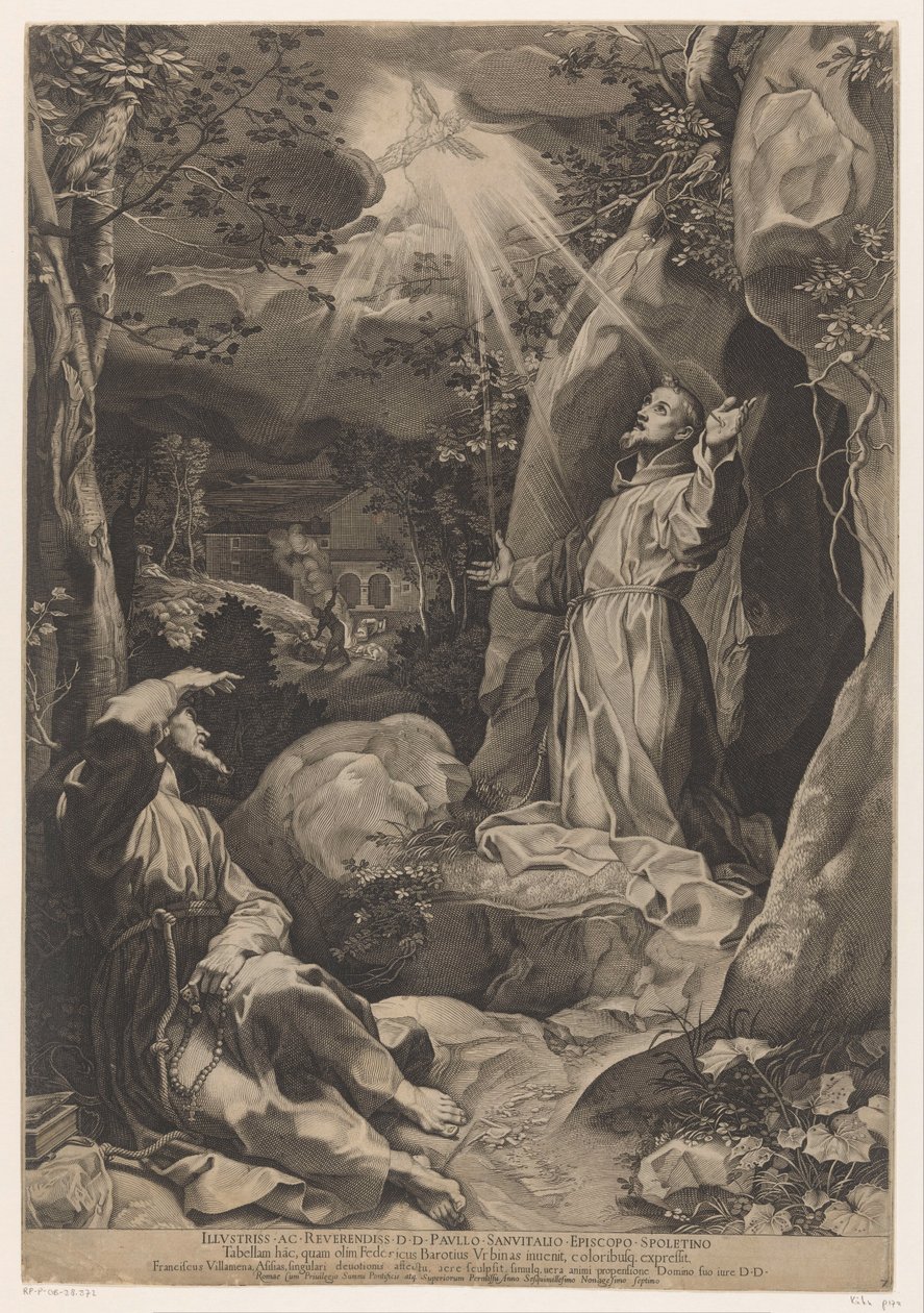 Francis mottar stigmata av Francesco Villamena