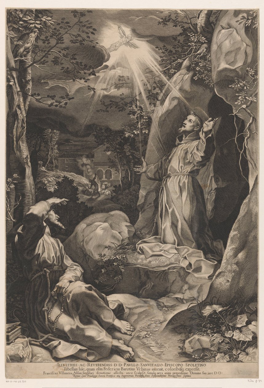 Saint Francis mottar stigmata av Francesco Villamena
