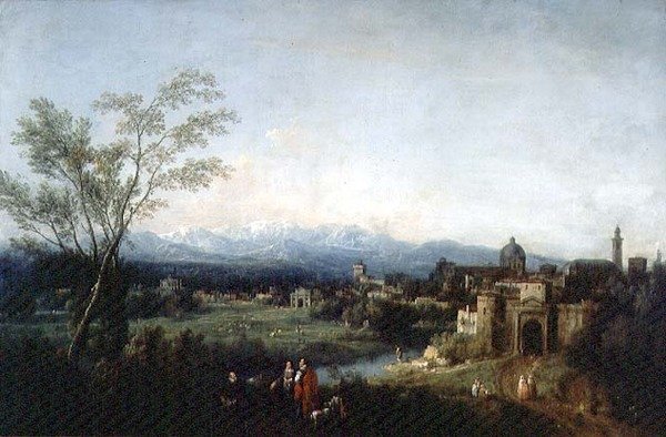 Fantastisk landskap, Vicenza (olje på lerret) av Francesco Zuccarelli