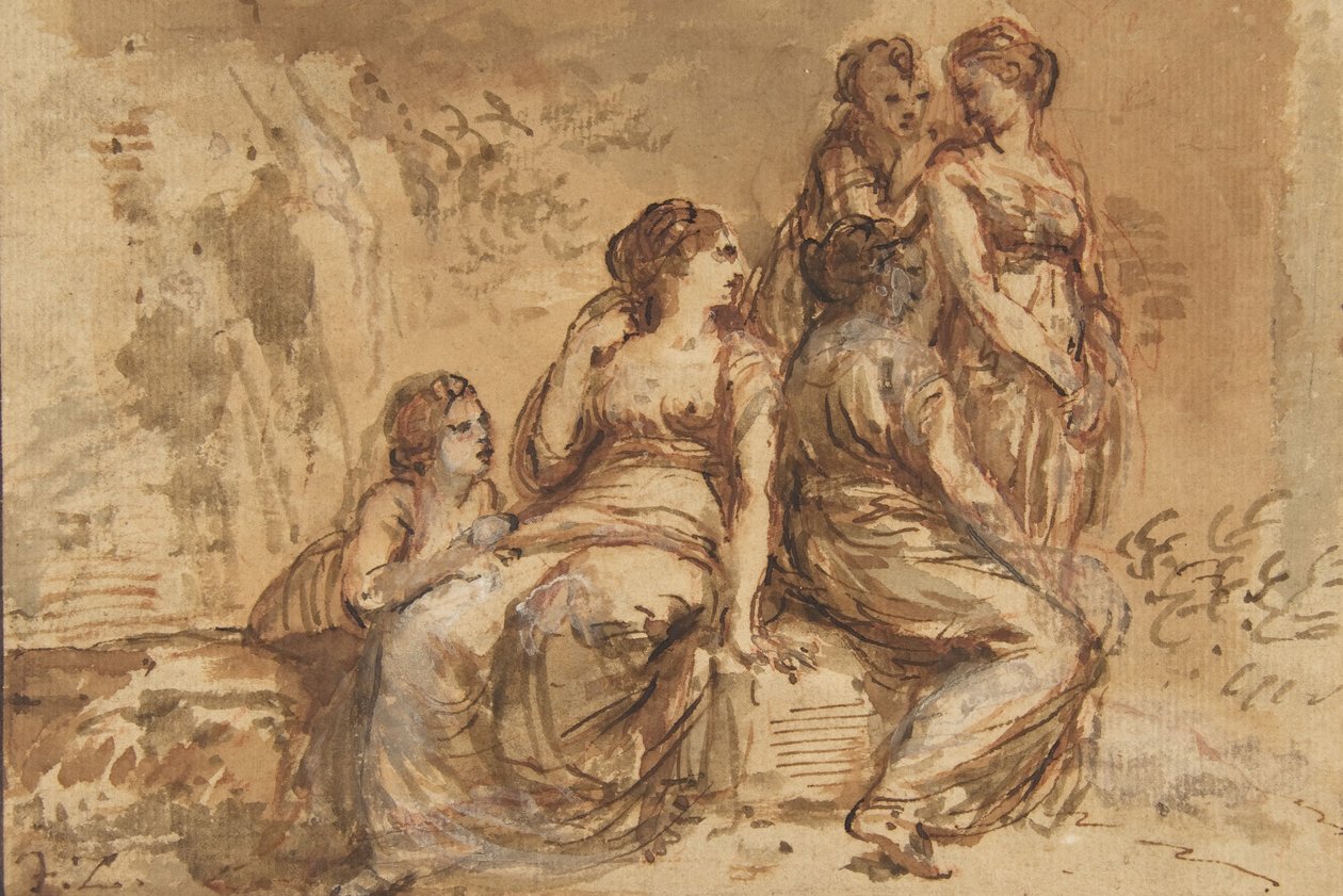 Fem unge kvinner i et landskap, 1702-88. av Francesco Zuccarelli