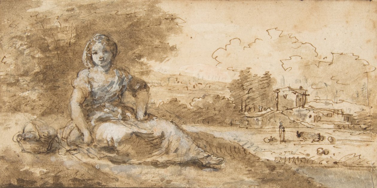 Sittende jente i et landskap, 1702-88. av Francesco Zuccarelli