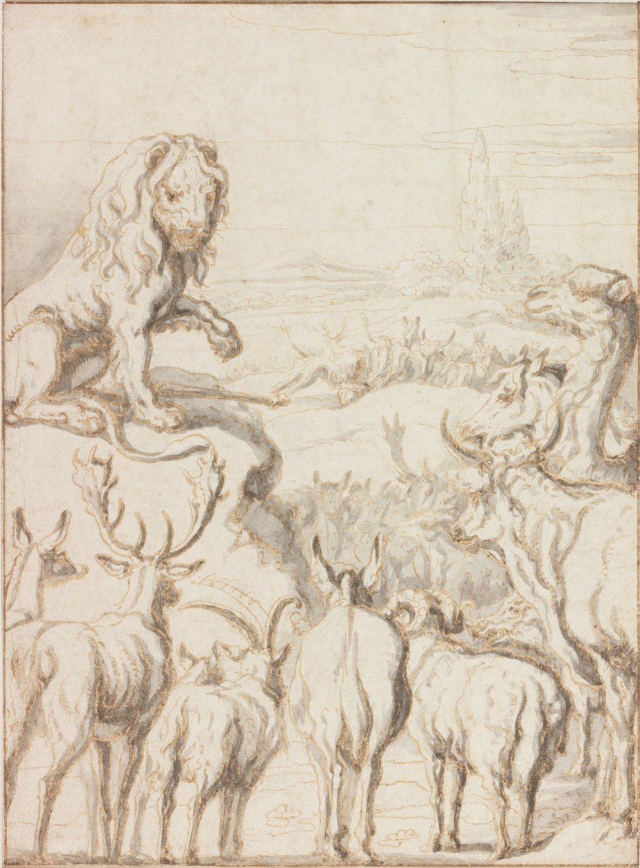 The Lion, King of the Animals (blekk og wc på papir) av Francis Barlow