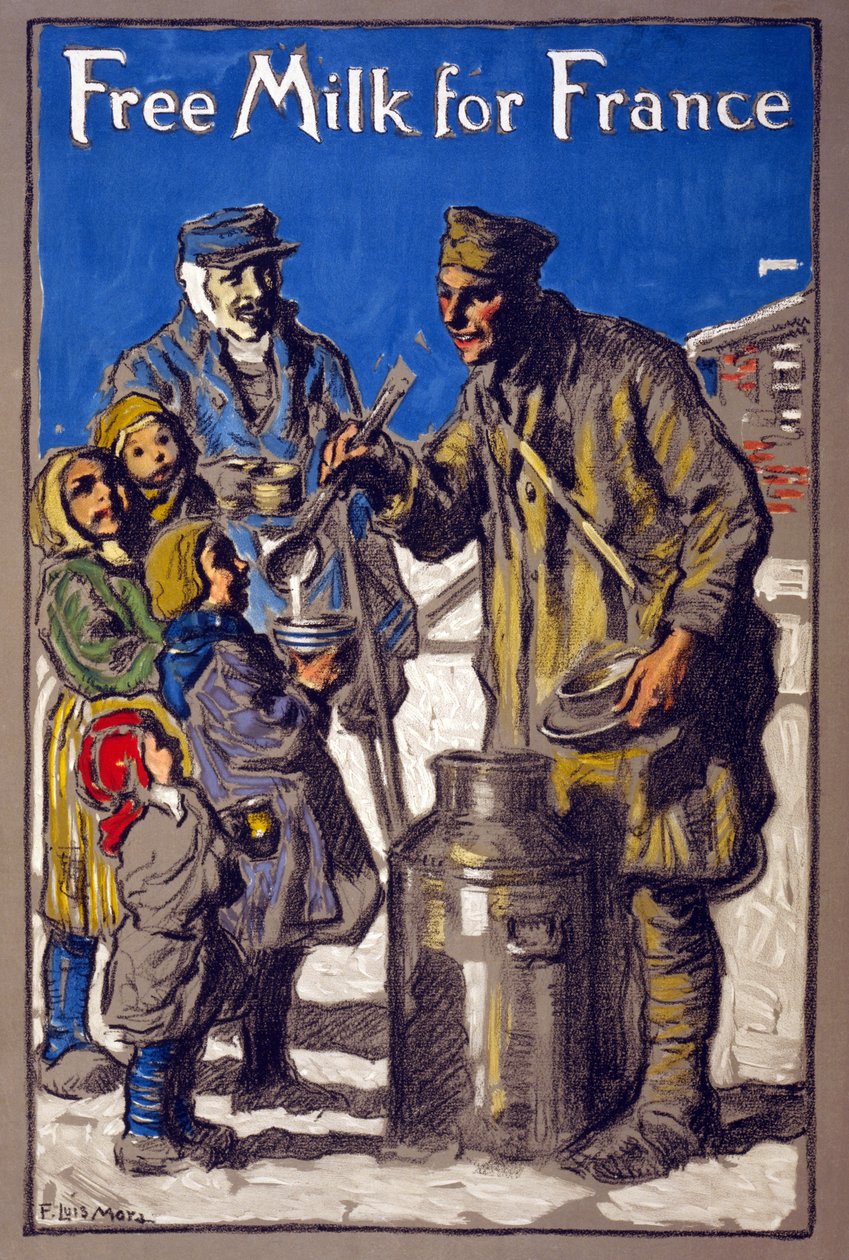 Gratis melk for Frankrike, 1918 av Francis Luis Mora