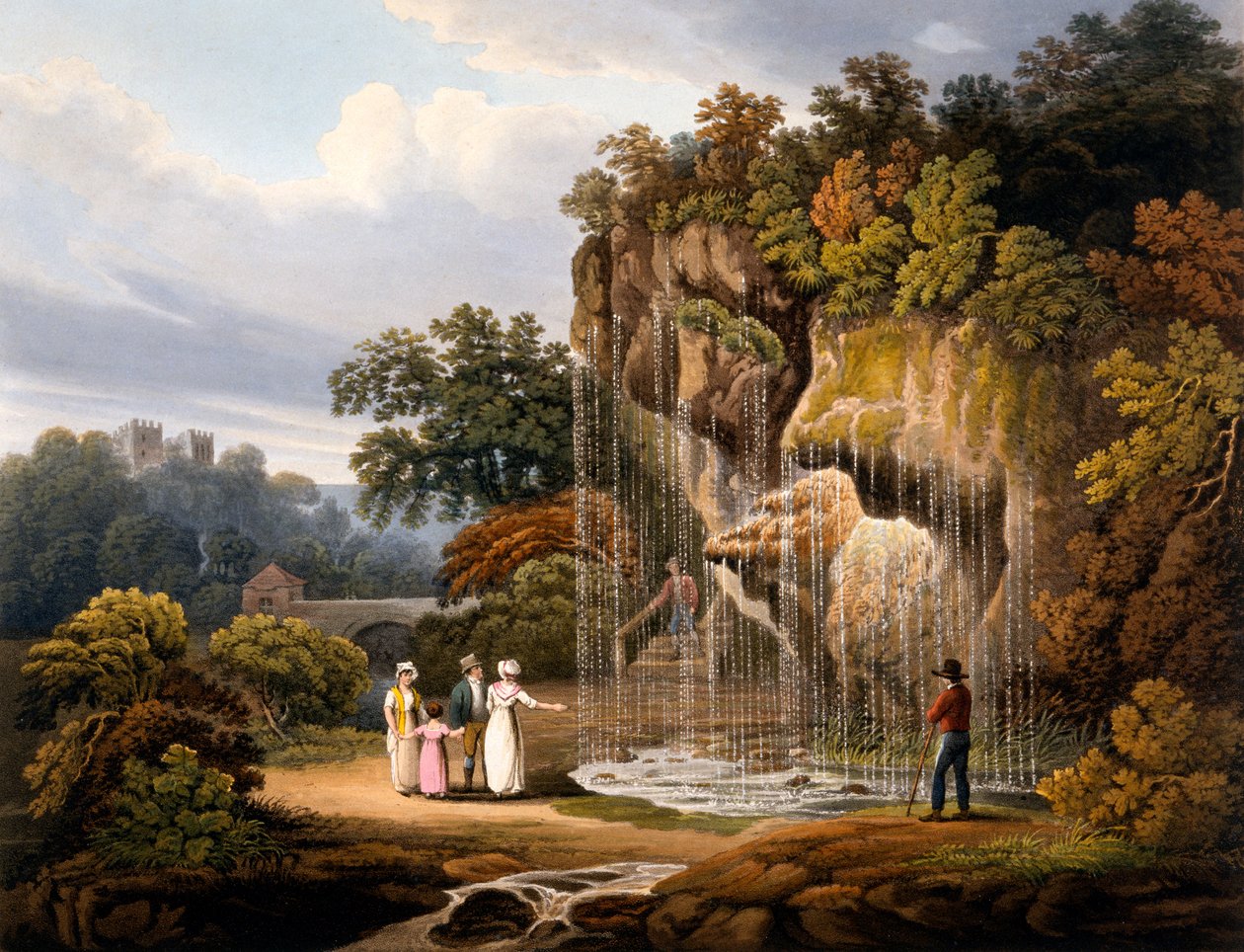 Figurer ved en foss, 1825 (håndfarget akvatint) av Francis Nicholson