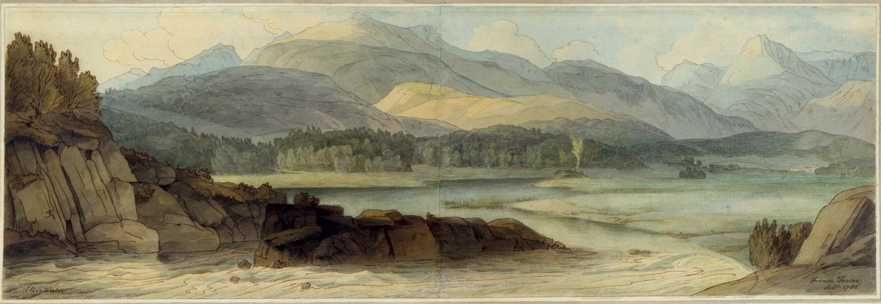 Elterwater, 12. august 1786 (penn og brunt blekk og wc på papir) av Francis Towne