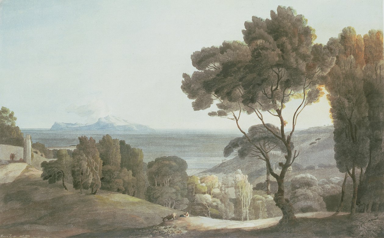Italiensk landskap, utsikt over Capri, 1784 av Francis Towne
