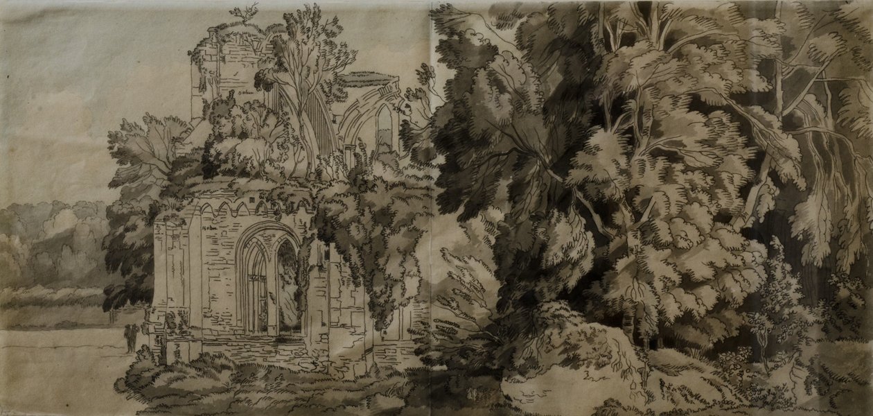 Netley Abbey (penn og blekk med vask på papir) av Francis Towne