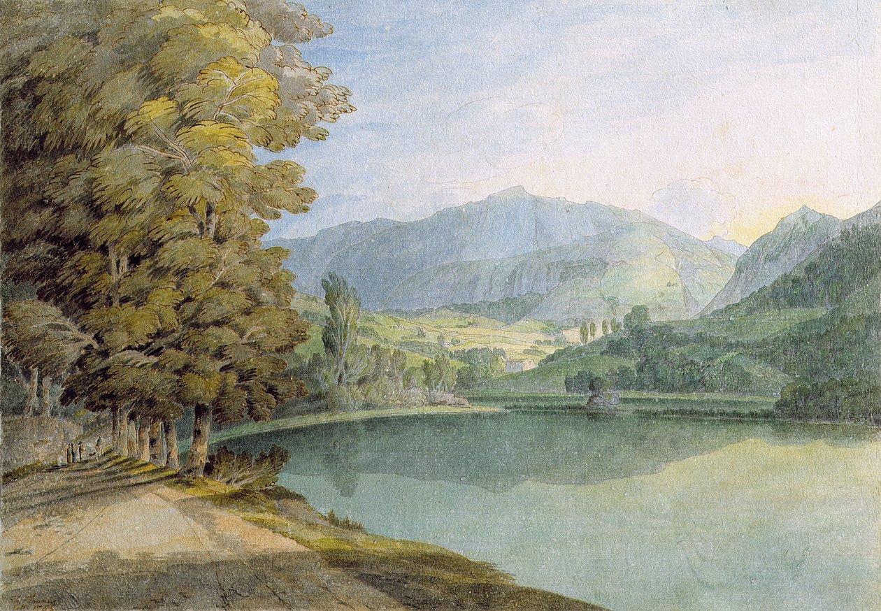 Rydal Water (penn og blekk med wc på papir) av Francis Towne
