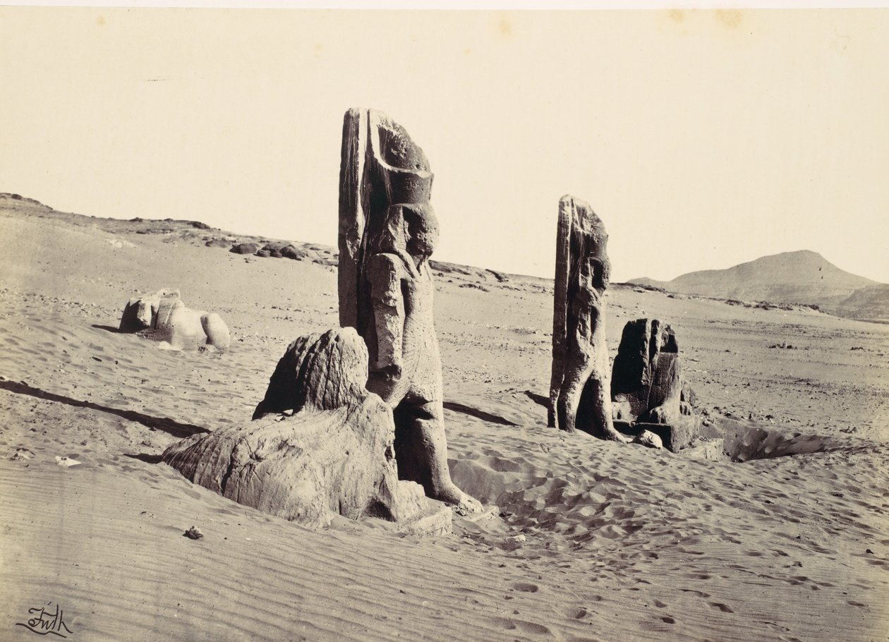 Kolosser og Sphynx ved Wady Saboua, 1857. av Francis Frith