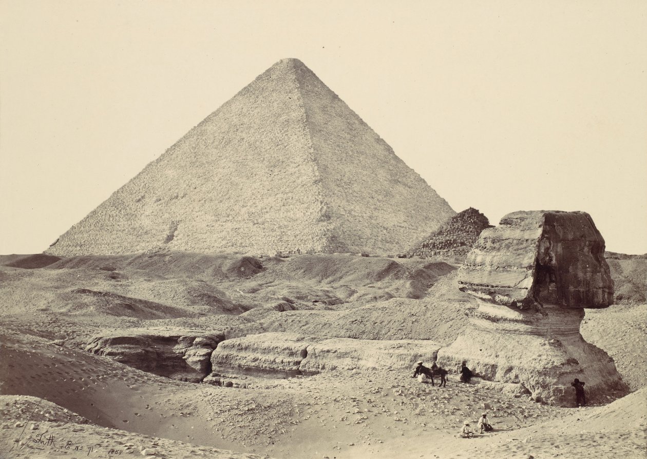 Sphynxen og den store pyramiden, Geezeh, 1857. av Francis Frith