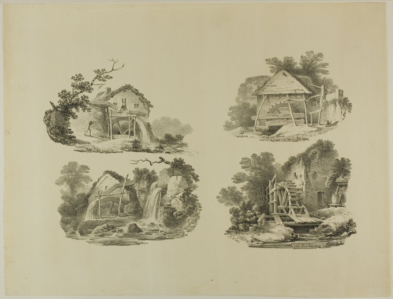 Mill Wheels nær Abergele, Denbigh, Whitby, Richmond av Francis Nicholson