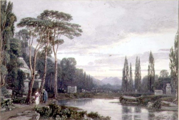 Kveld: en kirkegård (wc) av Francis Oliver Finch