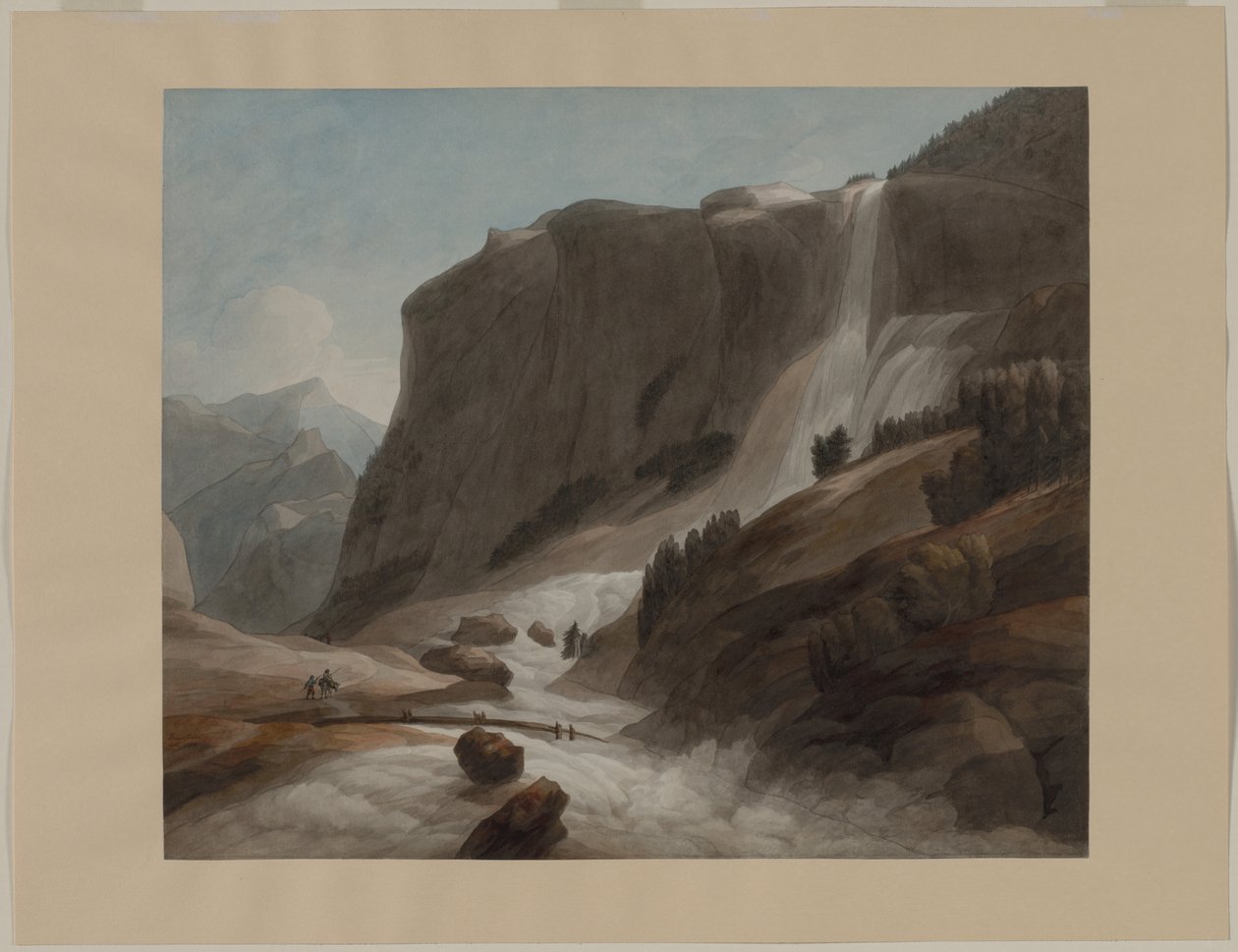 Foss mellom Chiavenna og fjellet Splügen av Francis Towne
