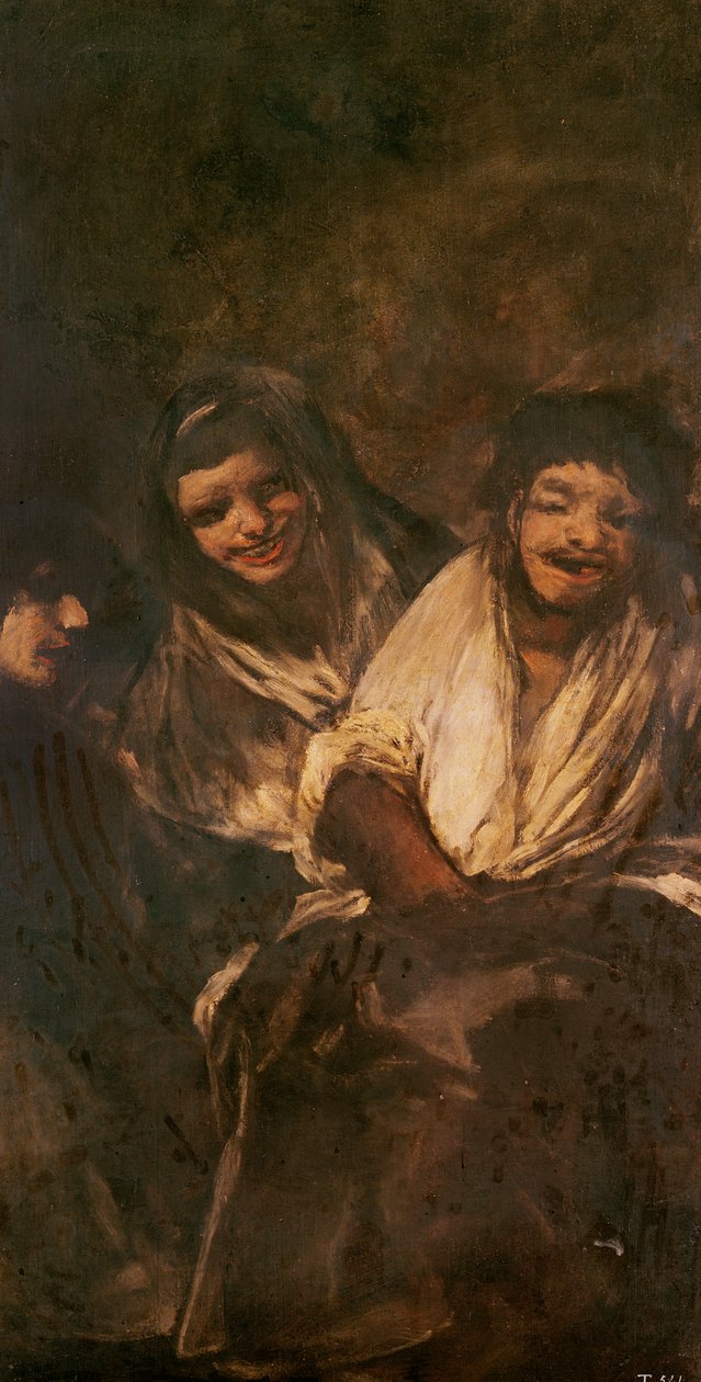 En mann og to kvinner som ler av Francisco de Goya