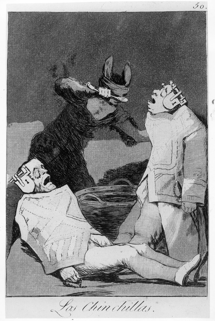 Chinchillaene, plate 50 av 'Los caprichos', 1799 (etsing og aquatint) av Francisco de Goya