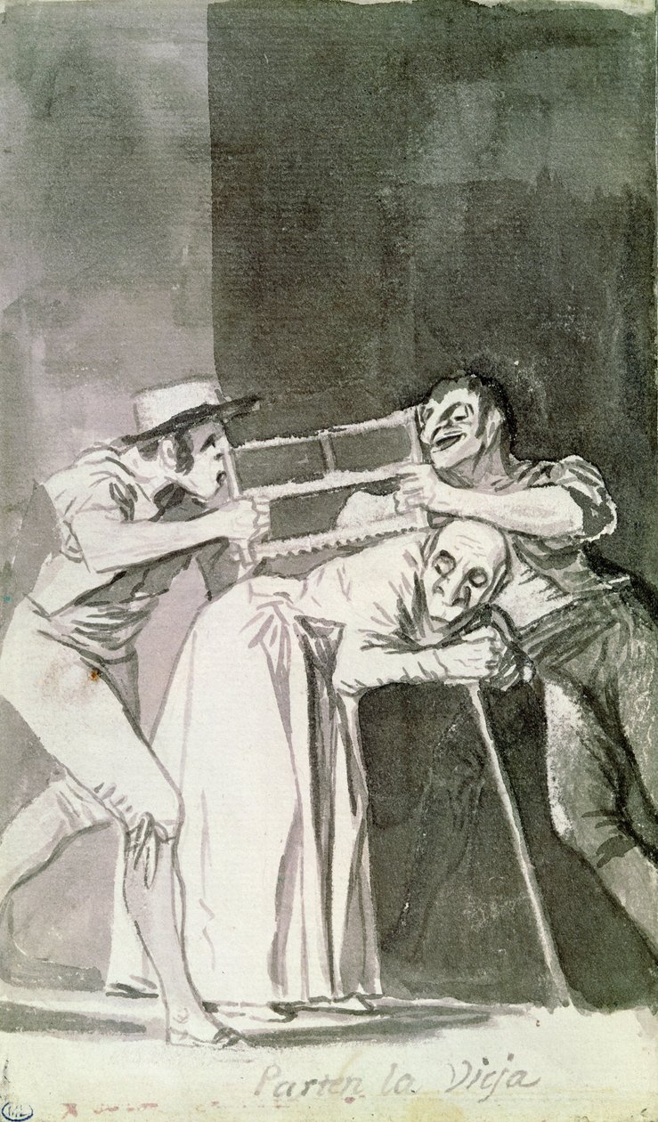 Cut the Old (Parten la vieja), ca. 1810 (sepiavask) av Francisco de Goya