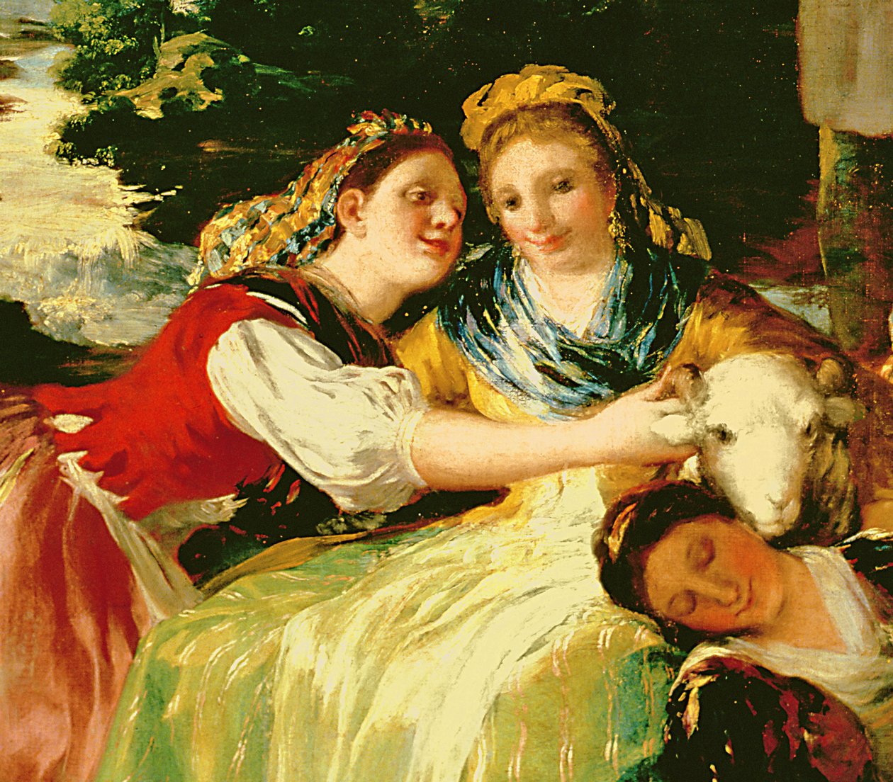 The Washerwomen, før 1780 olje på lerret detalj av 61169 av Francisco de Goya