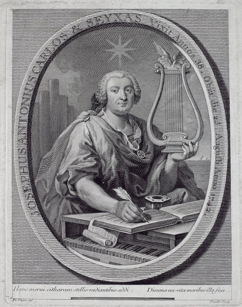 Portrett av Jose Carlos Seixas (1704-42) gravert av John Daulle (1703-63) av Francisco Vieira