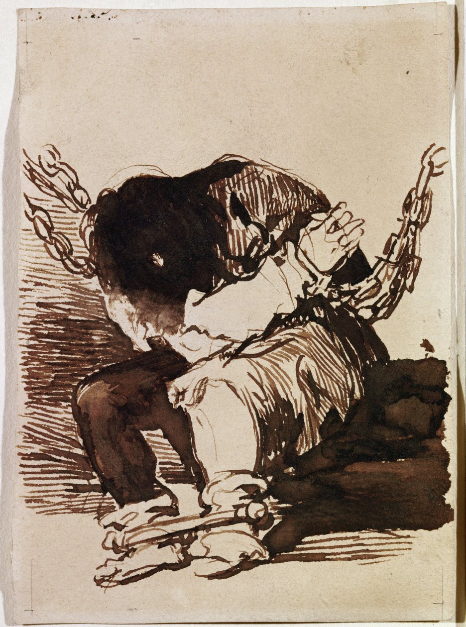 Fangekjede sitter. (Forberedende tegning av Francisco de Goya
