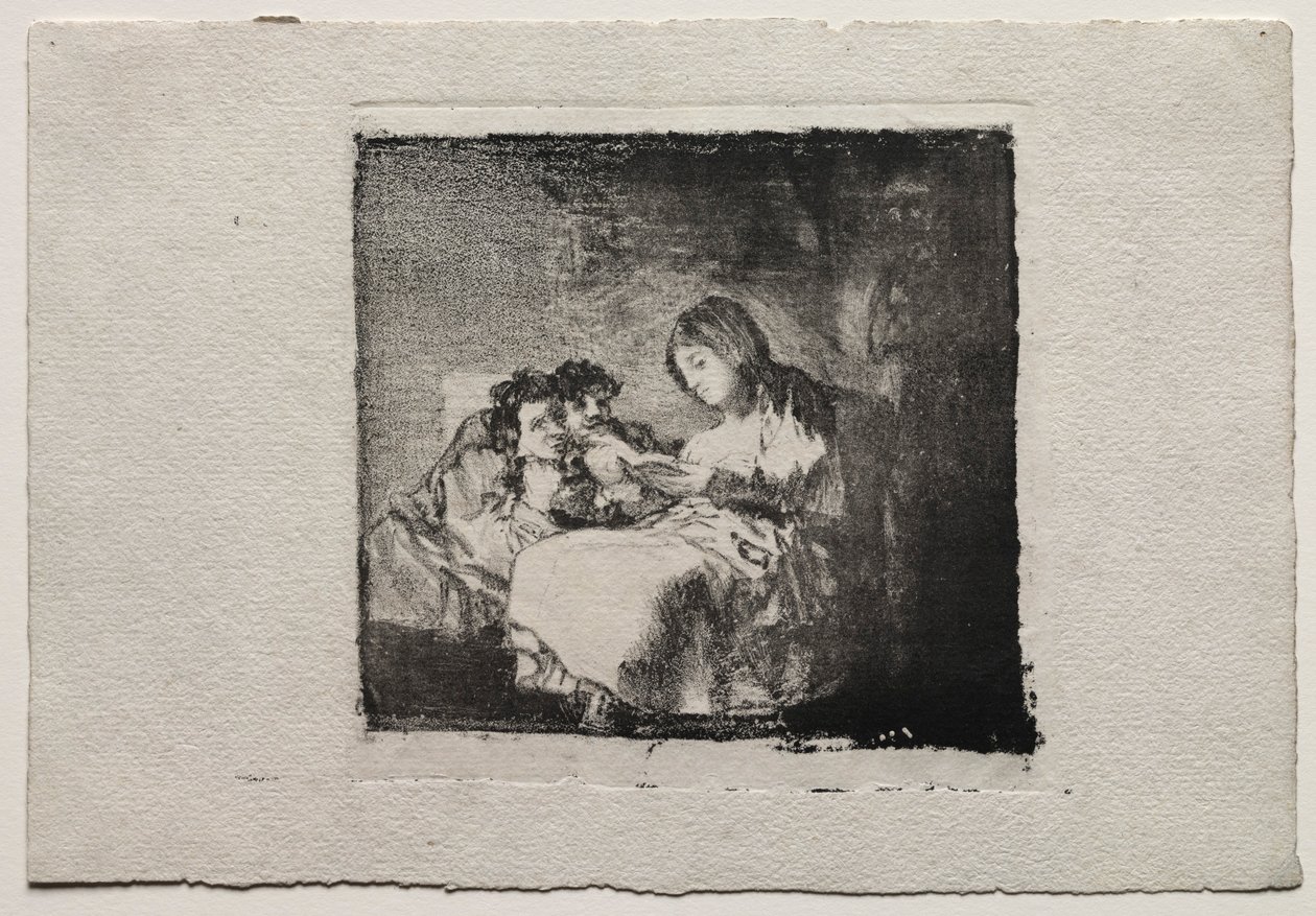 Kvinne som leser for to barn, 1824-1825. av Francisco de Goya