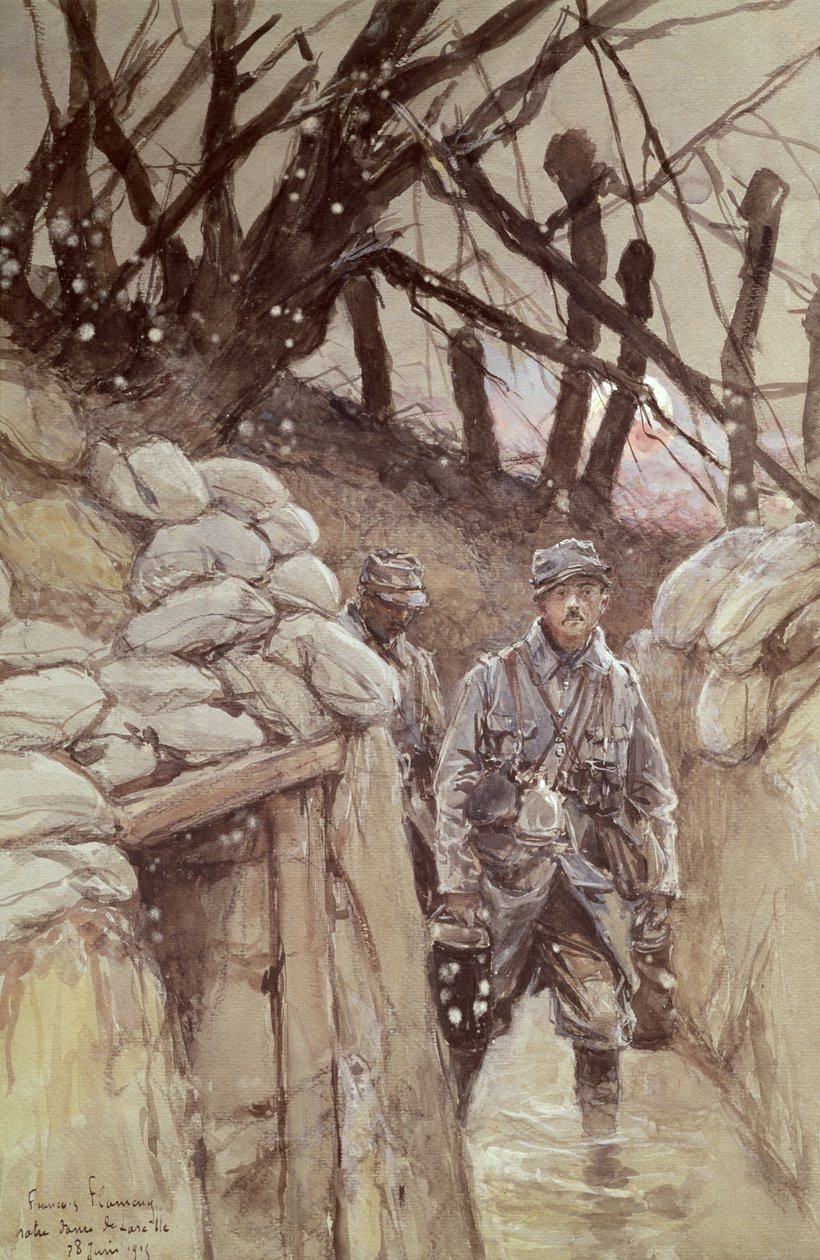 Infanterister i en grøft, Notre-Dame de Lorette, 1915 av Francois Flameng