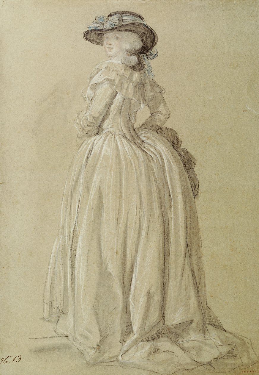 Stående ung kvinne (pastell på papir) av Francois Louis Joseph Watteau