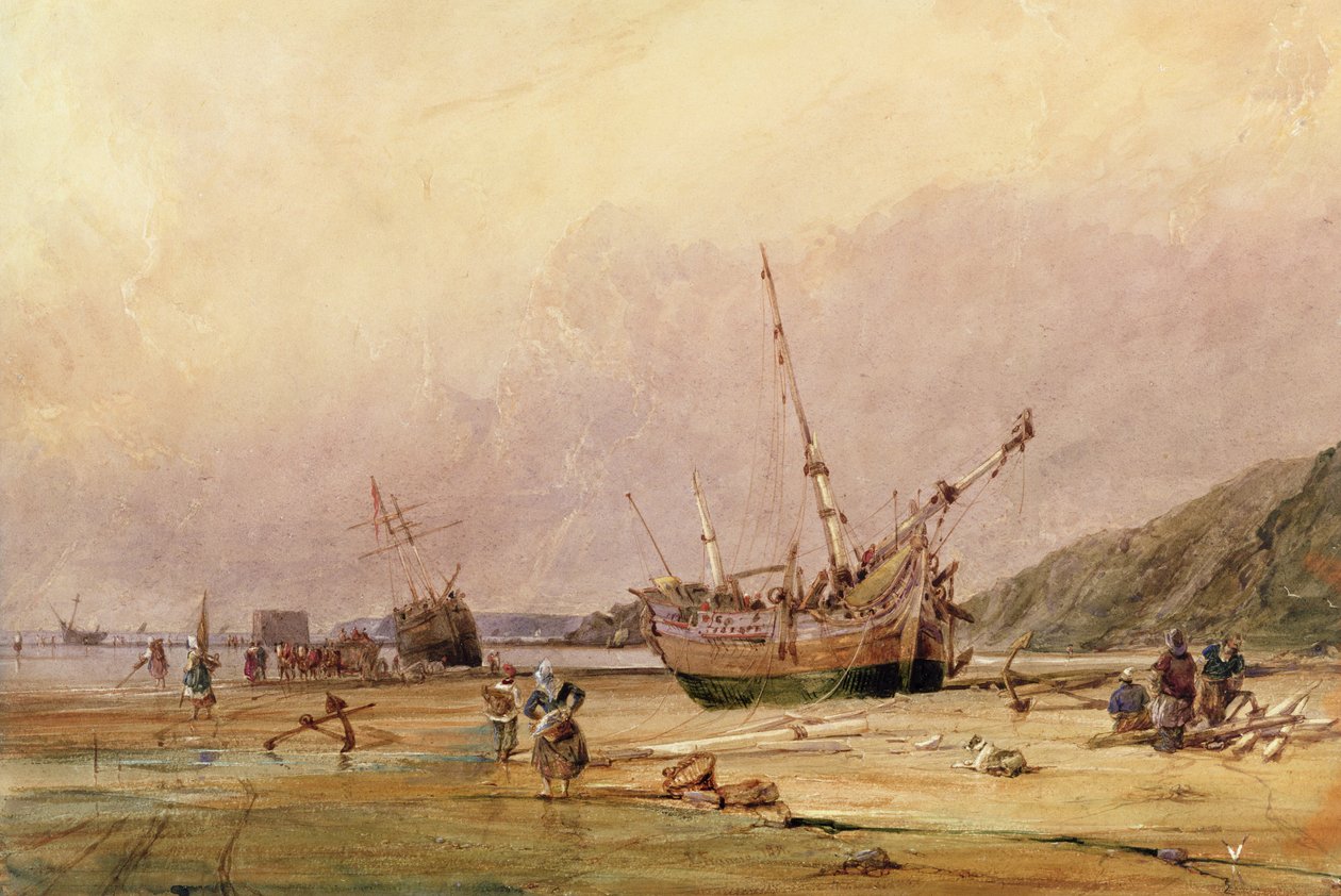 Calais Sands, 1831 (wc og kroppsfarge på papir) av Francois Louis Thomas Francia