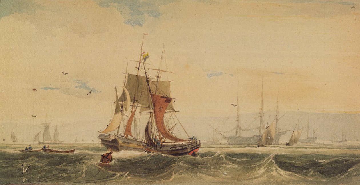 Frakt på Medway, Kent av Francois Louis Thomas Francia