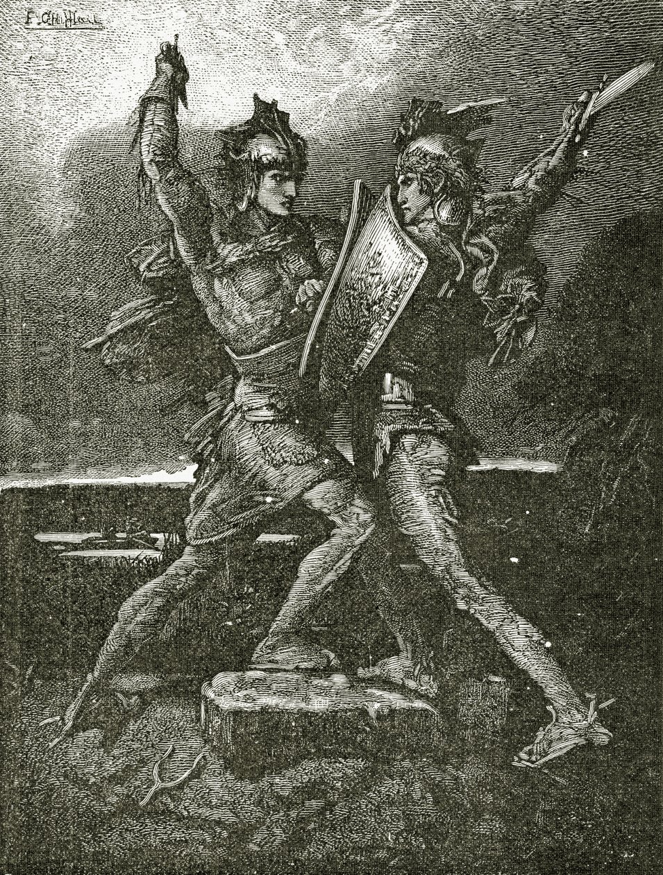 The Marriage of Roland, 1800-tallet (bw-gravering) av Francois Nicolas Chifflart