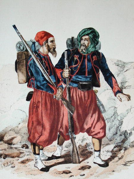 Zouaves, ca. 1860 (farge litho) av Francois Hippolyte Lalaisse