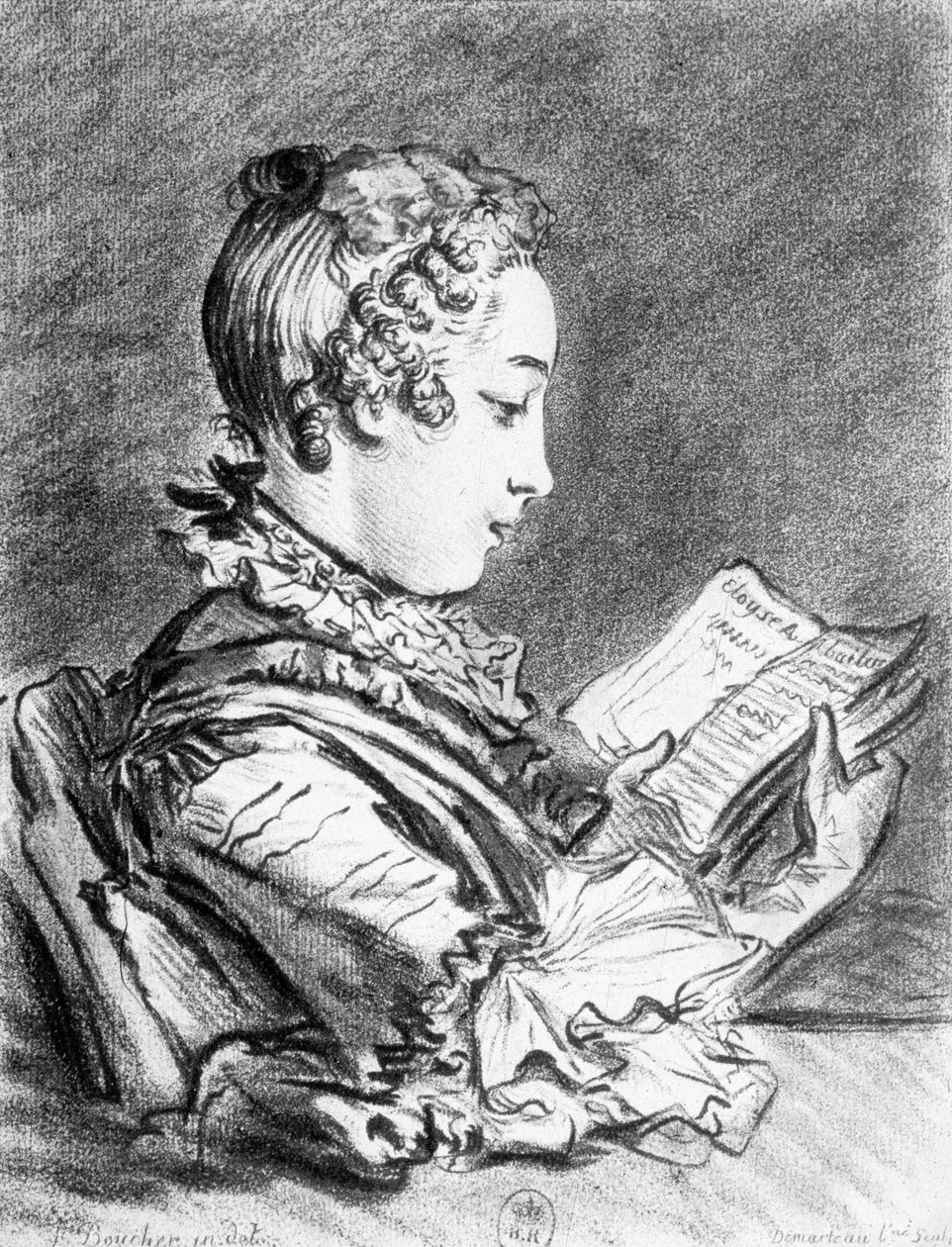 Marie-Jeanne Buzeau (1716-1796) (gravering) av Francois (after) Boucher