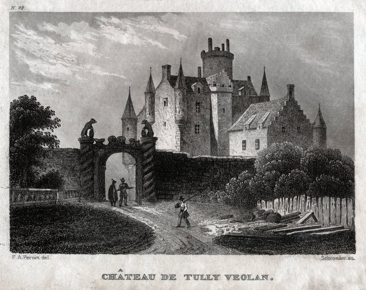 Craighall Castle. (Gravering, ca. 1830) av Francois Alexandre (after) Pernot
