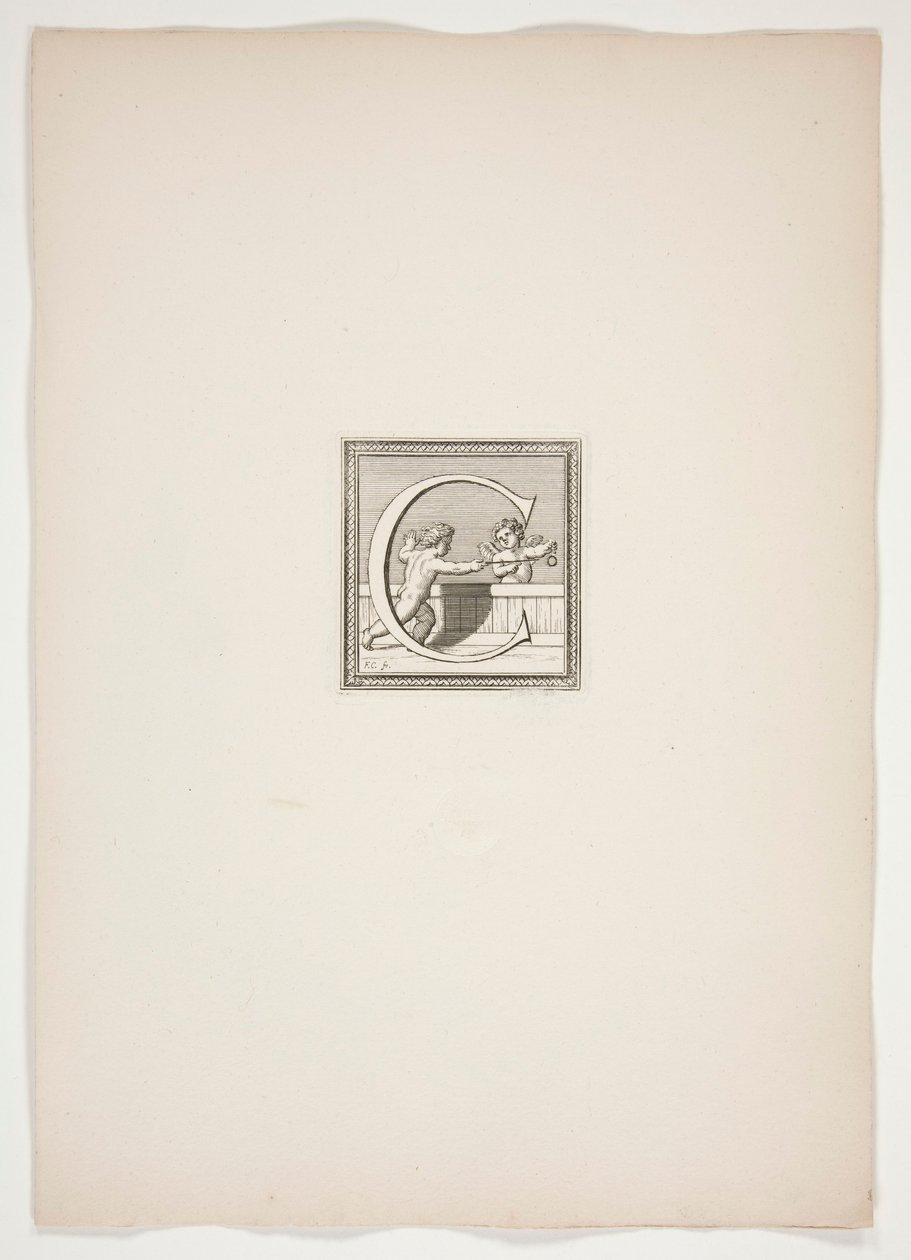 C Monogram med Putti av Francois Chauveau