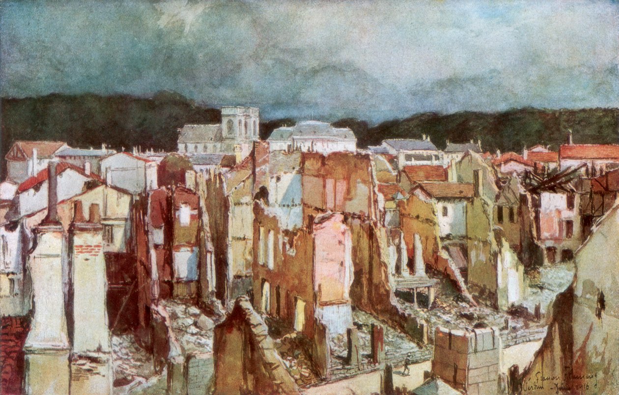 Ruinene av Verdun, juni 1916, 1926. av Francois Flameng