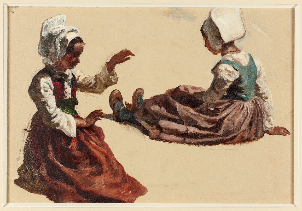 To jenter i regional kostyme av Francois Hippolyte Lalaisse