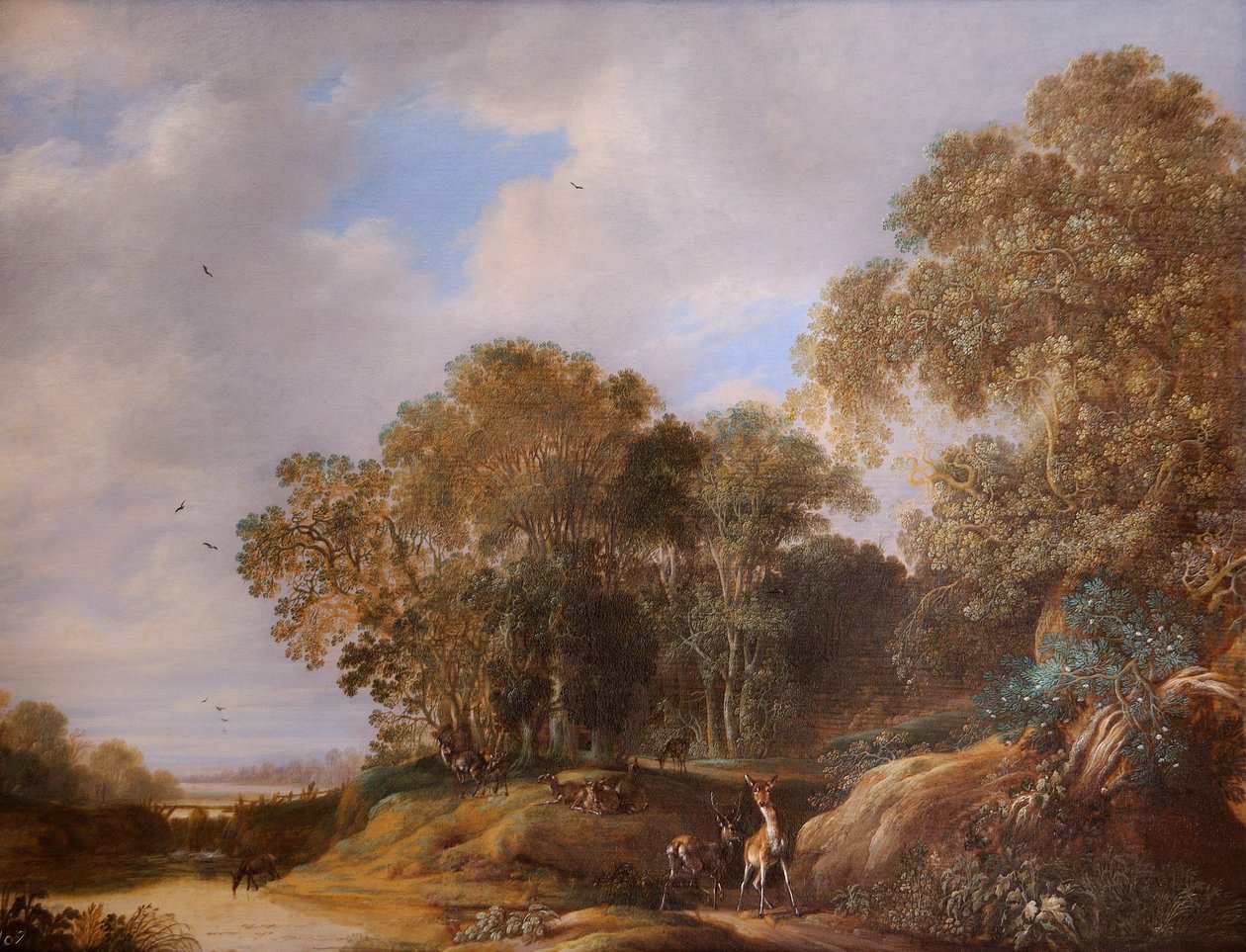 Landskap med hjort (olje på eikepanel) av Francois Knibbergen
