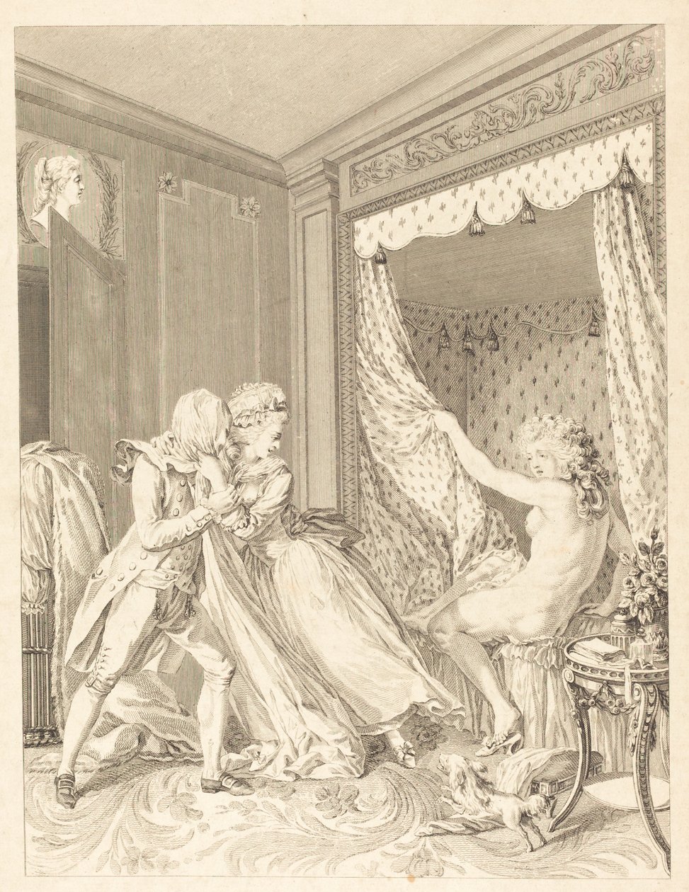 Det indiskrete av Francois Nicolas Barthelemy Dequevauviller after Antoine Borel