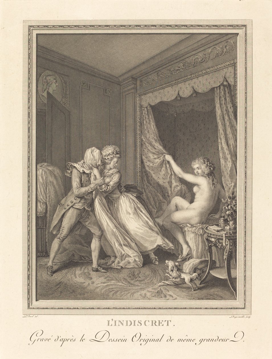 Det indiskrete av Francois Nicolas Barthelemy Dequevauviller after Antoine Borel