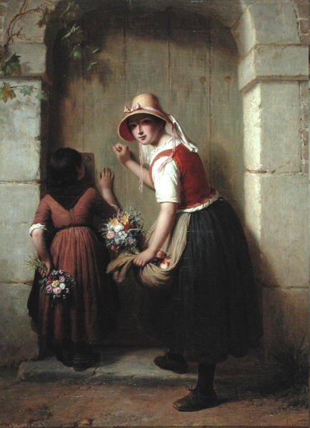 Blomsterselgerne (olje på lerret) av Francois Verheyden