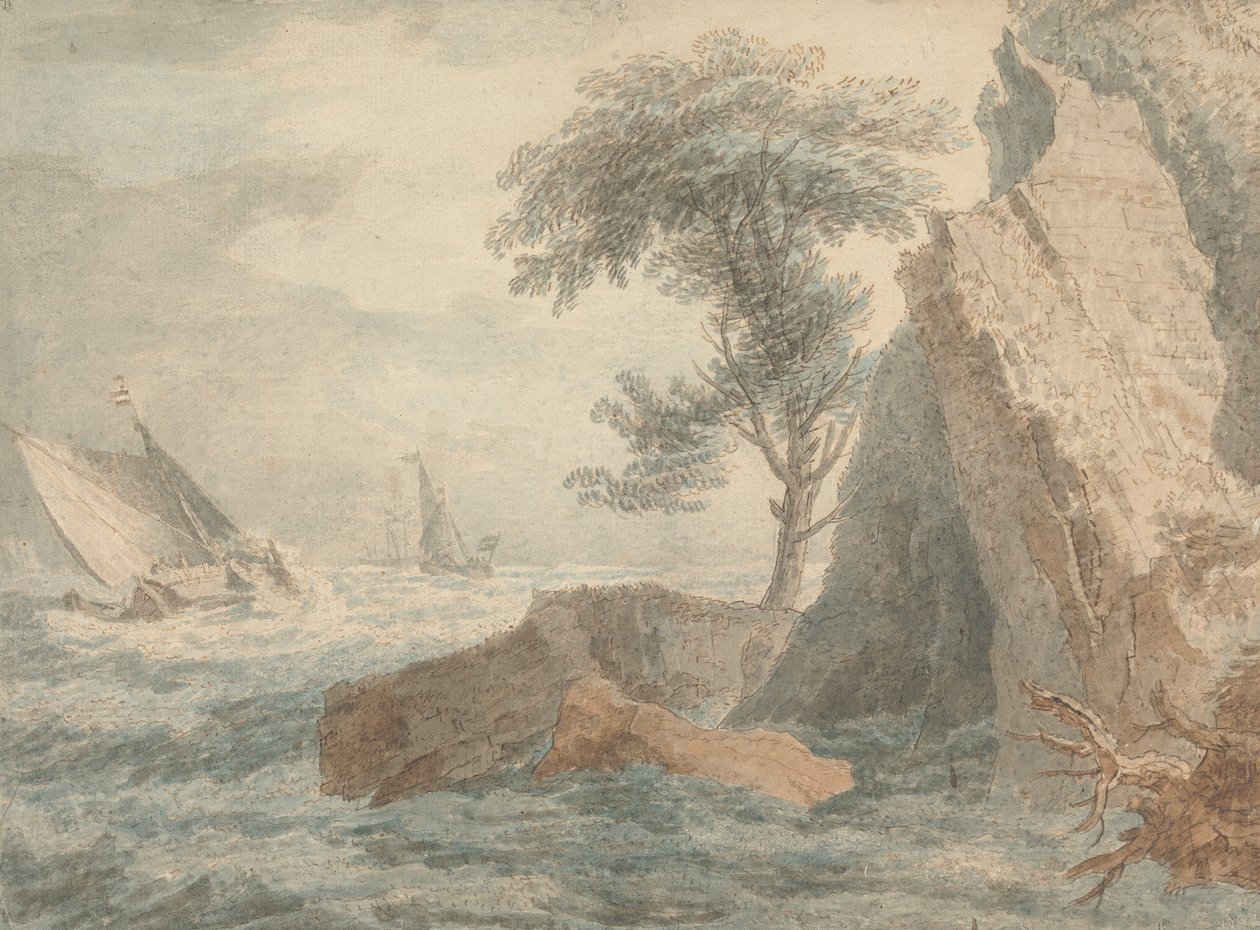 Sendes ved en Rocky Shore av Francois Vivares