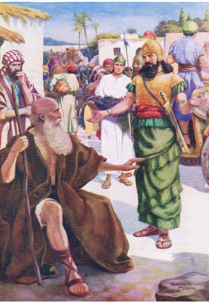 Naaman og Elisha, fra The Bible Picture Book utgitt av Thomas Nelson, ca. 1950 av Frank Adams