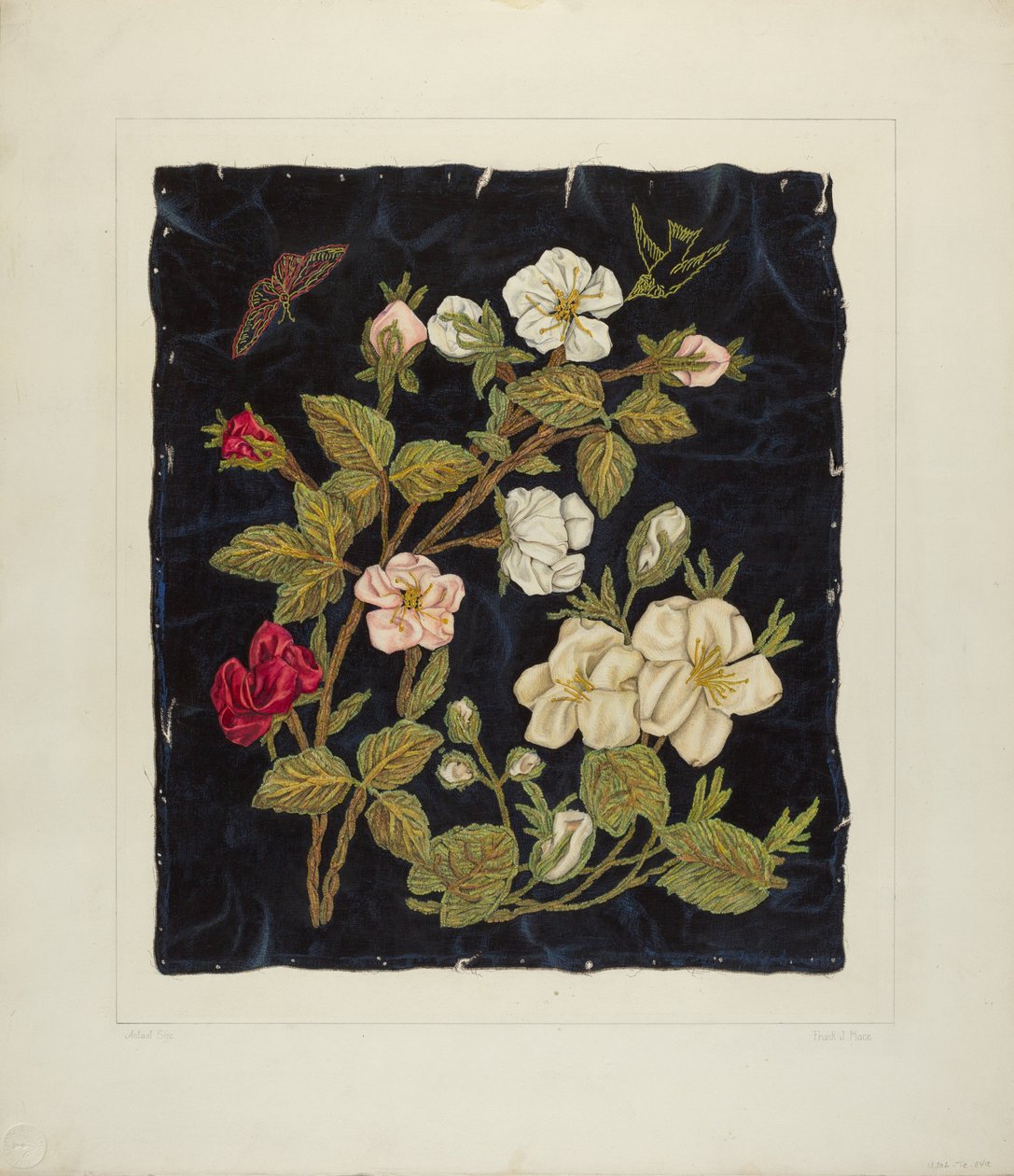 Håndlagde blomster på svart, 19351942. av Frank J Mace