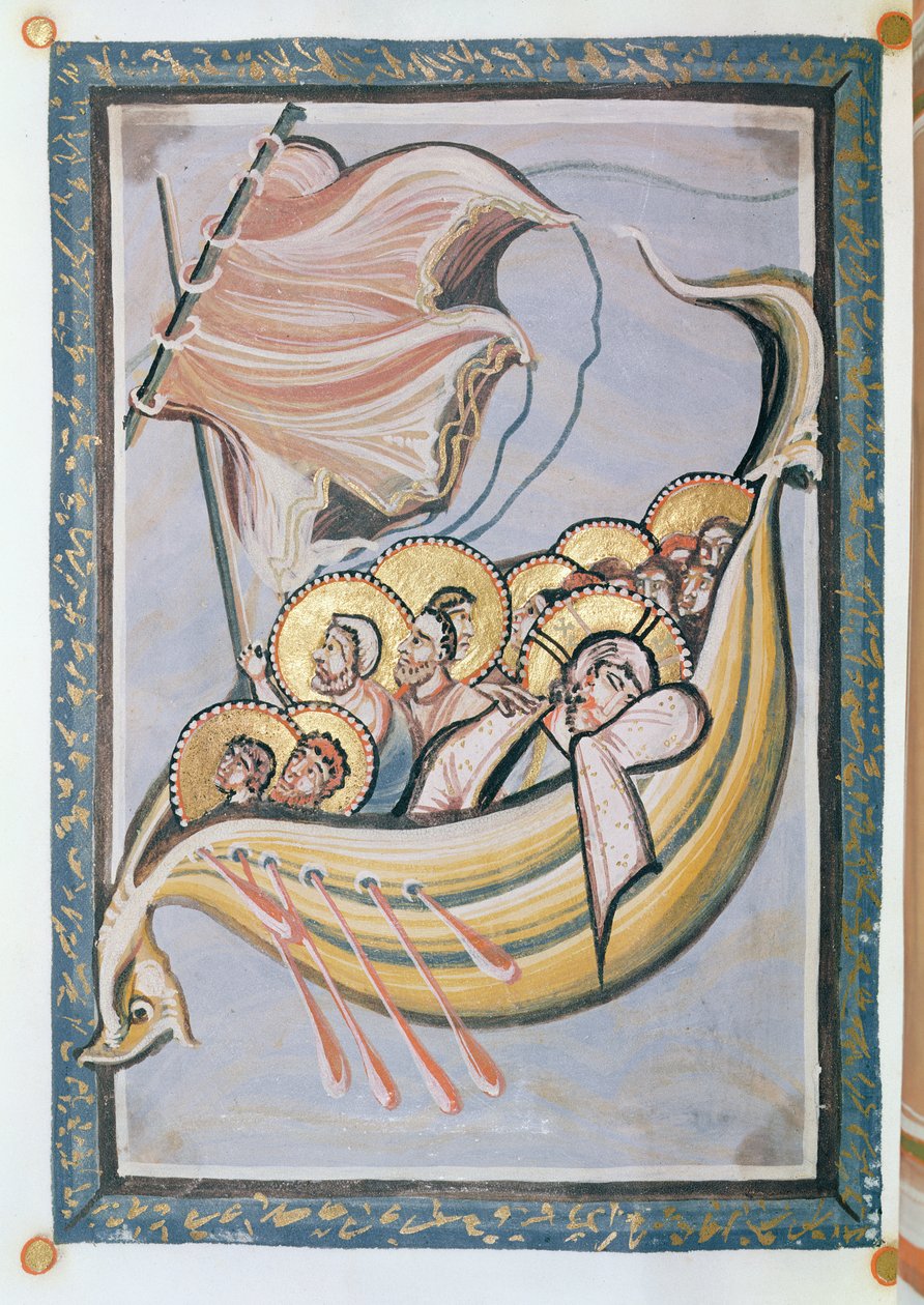 Stormen til sjøs, fra evangeliet om abbedissen Hitda, ca.1020 av Frankish School
