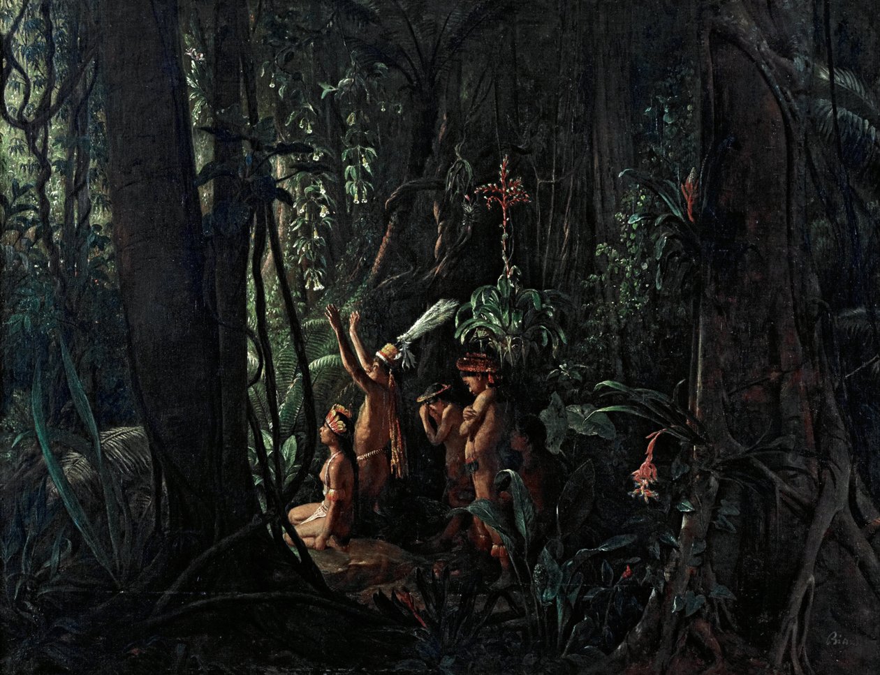Amazonas indianere tilbeder solguden av François Auguste Biard