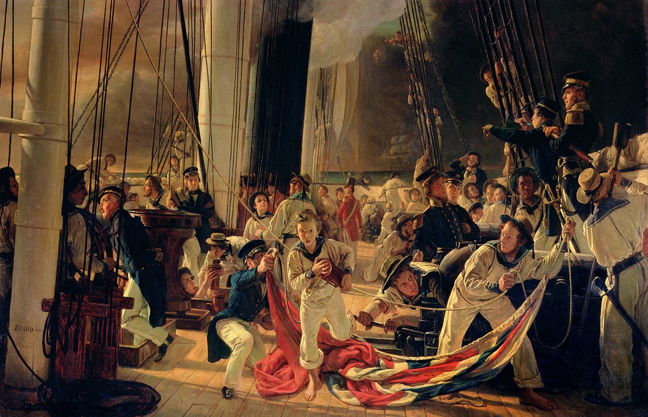 På dekk under et sjøslag, 1855 av François Auguste Biard